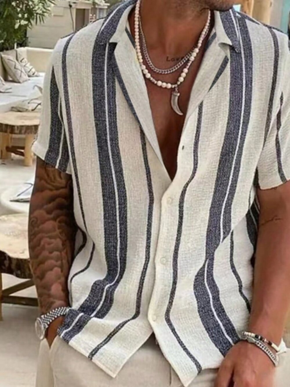 Multicolor Casual Men's Striped Single-Breasted Button Pocket Shirt